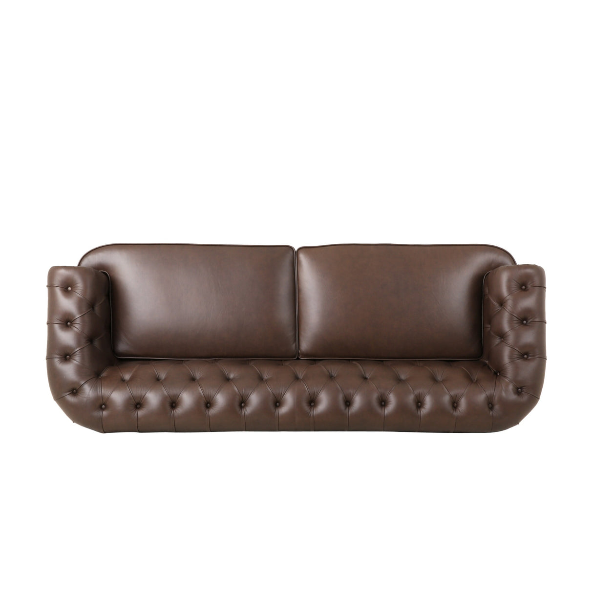 Litch Chesterfield Leather Tufted 3 Seater Top Grain Sofa by Christopher Knight Home