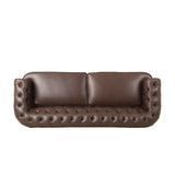 Litch Chesterfield Leather Tufted 3 Seater Top Grain Sofa by Christopher Knight Home