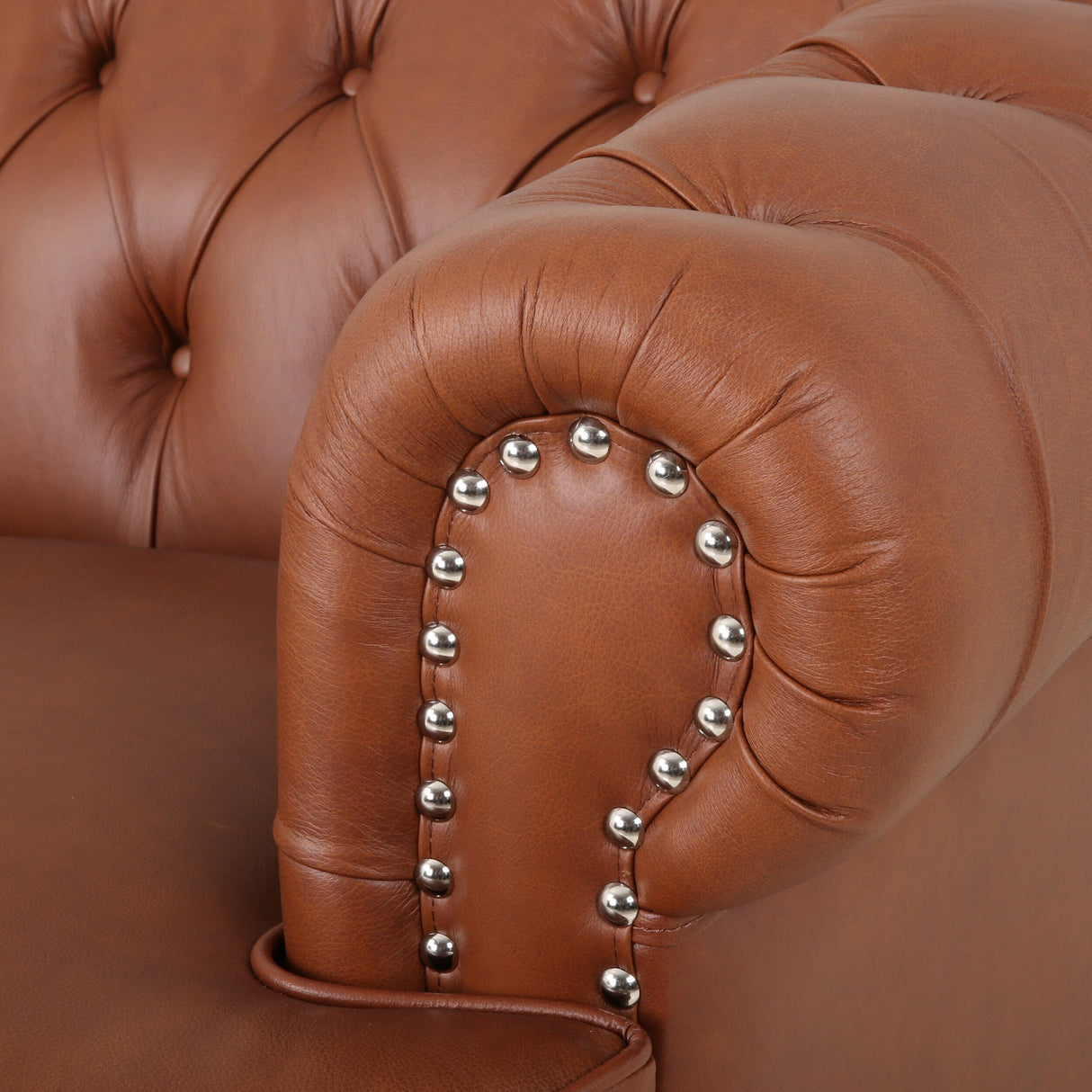 Litch Chesterfield Leather Tufted 3 Seater Top Grain Sofa by Christopher Knight Home