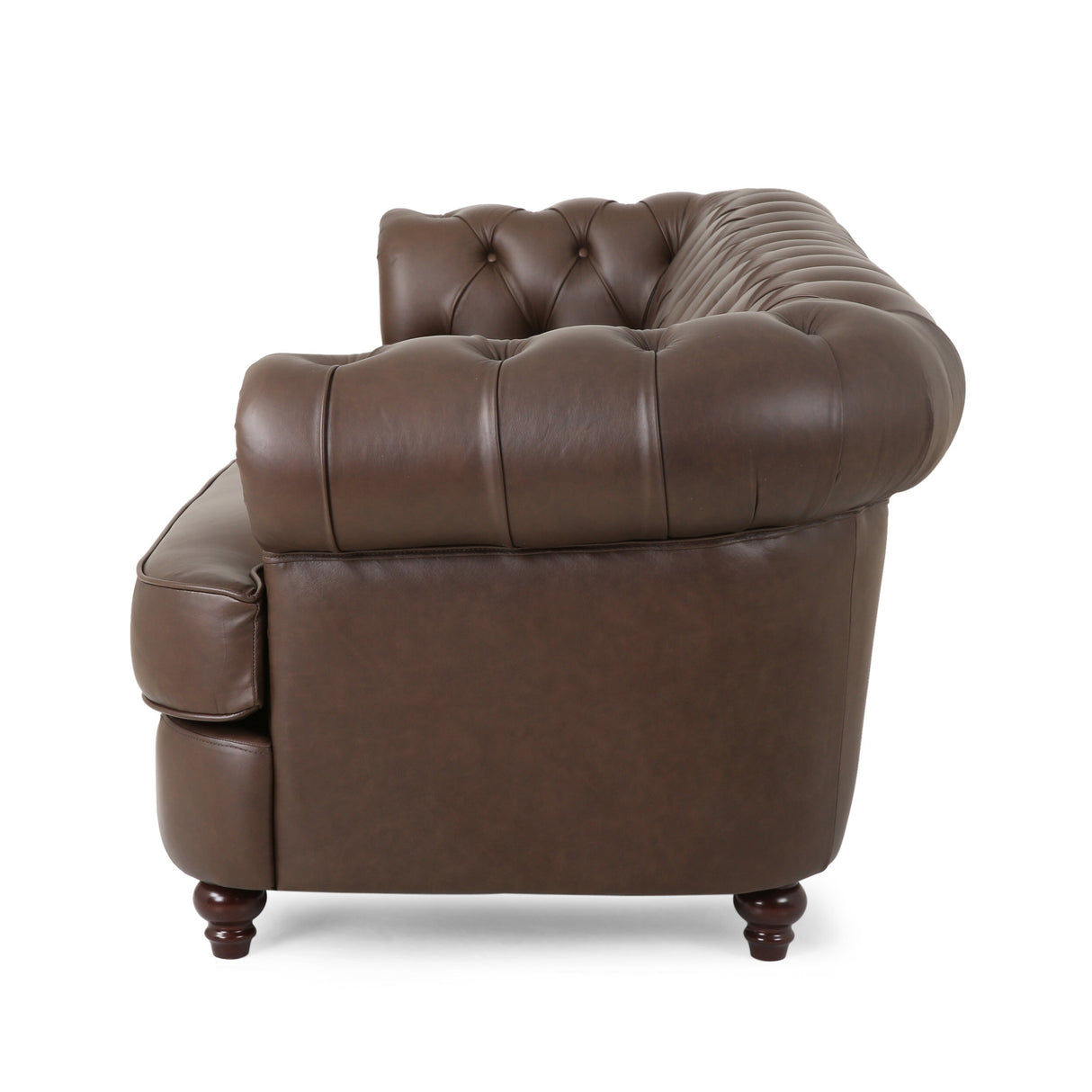 Litch Chesterfield Leather Tufted 3 Seater Top Grain Sofa by Christopher Knight Home
