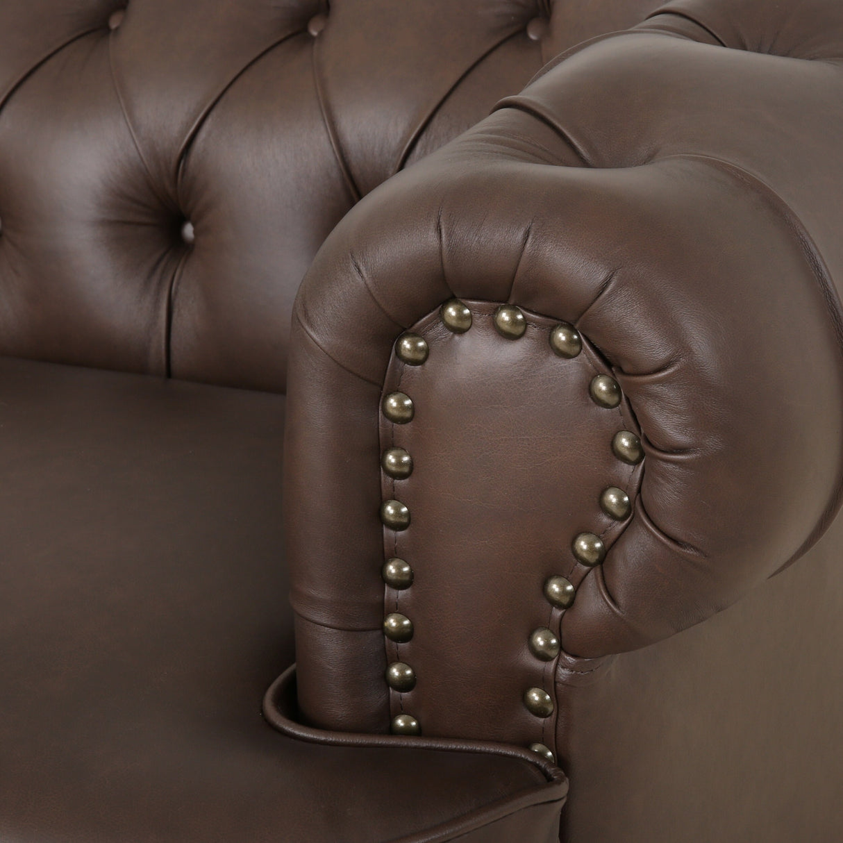 Litch Chesterfield Leather Tufted 3 Seater Top Grain Sofa by Christopher Knight Home