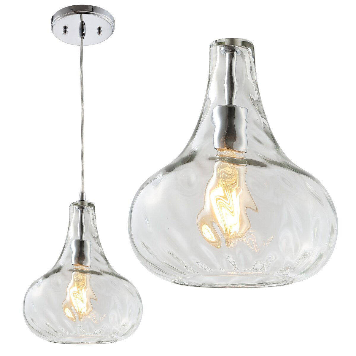 Litchfield 9" Adjustable Metal/Glass LED Pendant, Chrome by JONATHAN Y