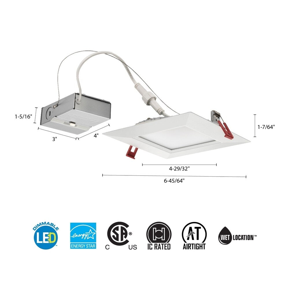 Lithonia Lighting 13.4W Ultra Thin 6 Square Baffle Dimmable Recessed Ceiling Light 3500K, Bright White in White
