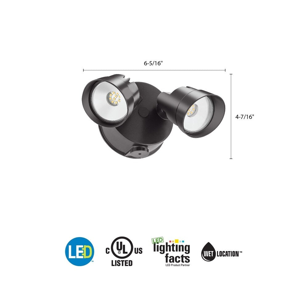 Lithonia Lighting Twin Head Dusk to Dawn Adjustable Outdoor Integrated LED Security Light, Round Dark Bronze, Gen 2