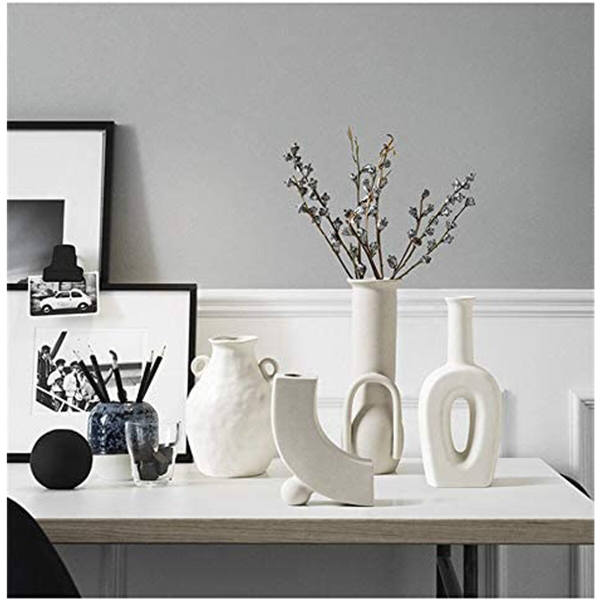 Little Gray Ceramic Modern Arts Vases Minimalist Abstraction Flowers Vase Decoration