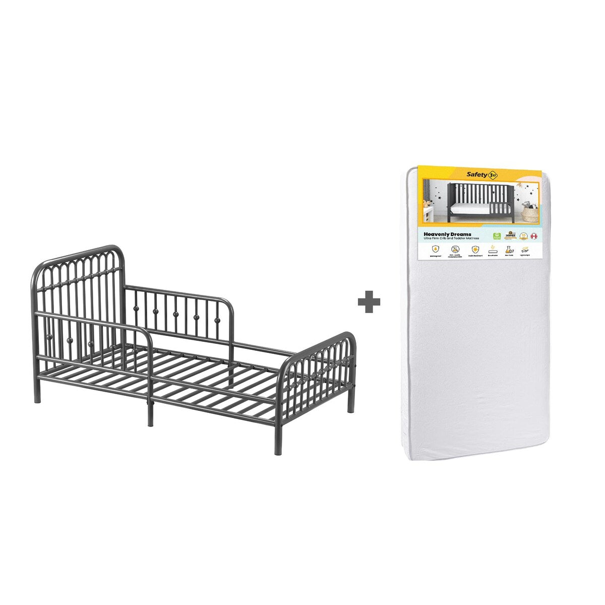 Little Seeds Monarch Hill Ivy Metal Toddler Bed with Safety 1st Heavenly Dreams Baby & Toddler Mattress