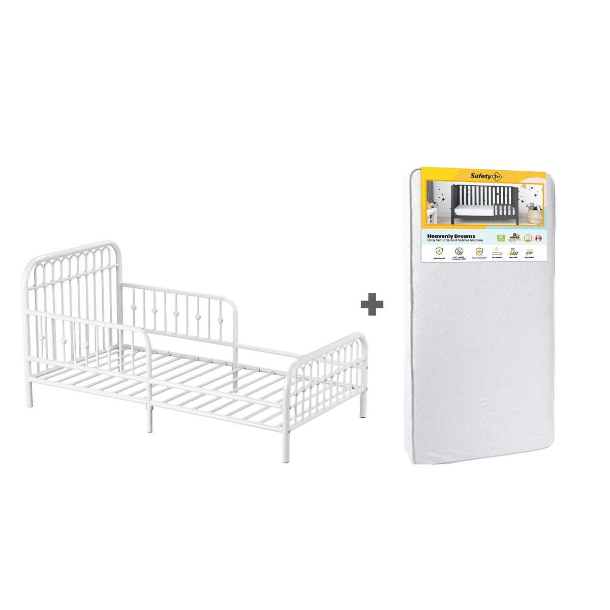 Little Seeds Monarch Hill Ivy Metal Toddler Bed with Safety 1st Heavenly Dreams Baby & Toddler Mattress