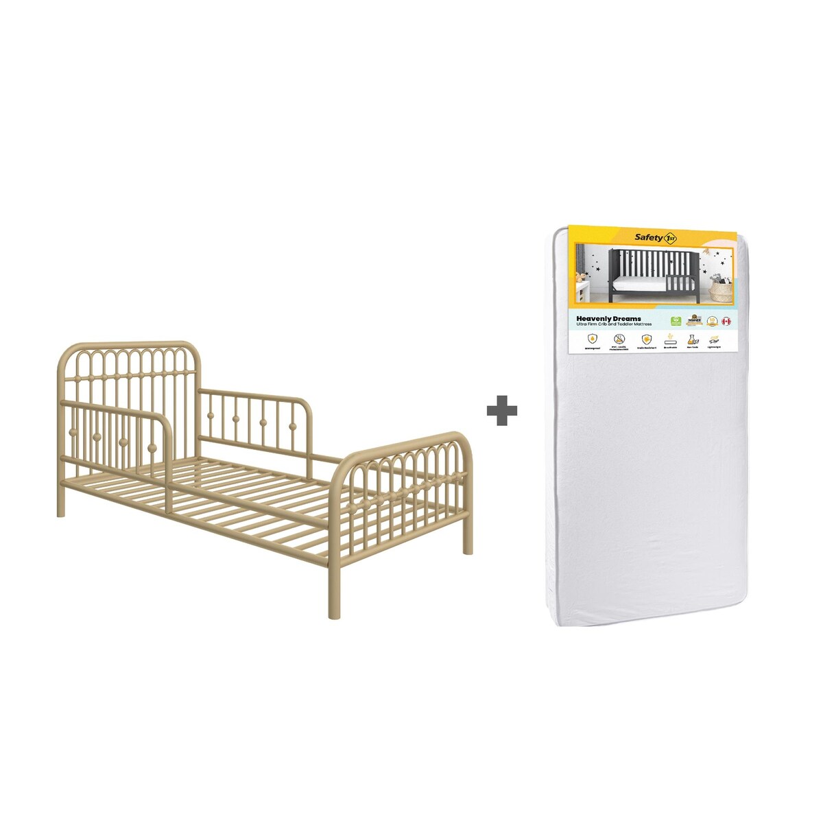 Little Seeds Monarch Hill Ivy Metal Toddler Bed with Safety 1st Heavenly Dreams Baby & Toddler Mattress