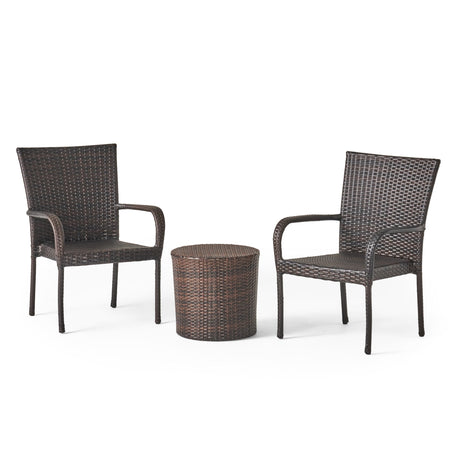 Christopher Knight Home Littleton Outdoor 3-Piece Wicker Stacking Chair Chat Set - N/A