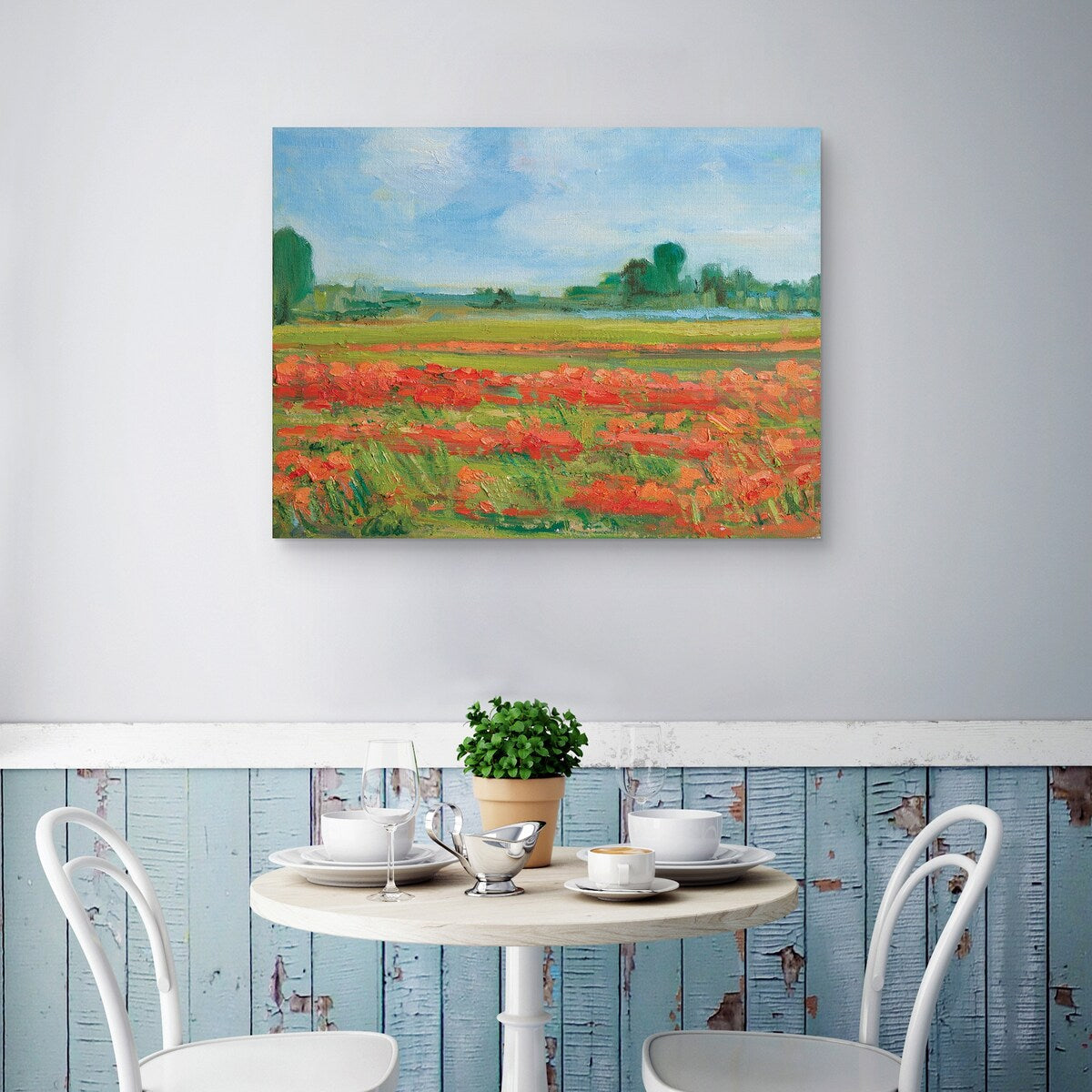 Living Coral Poppy Field by Alexi Fine Canvas Art Print