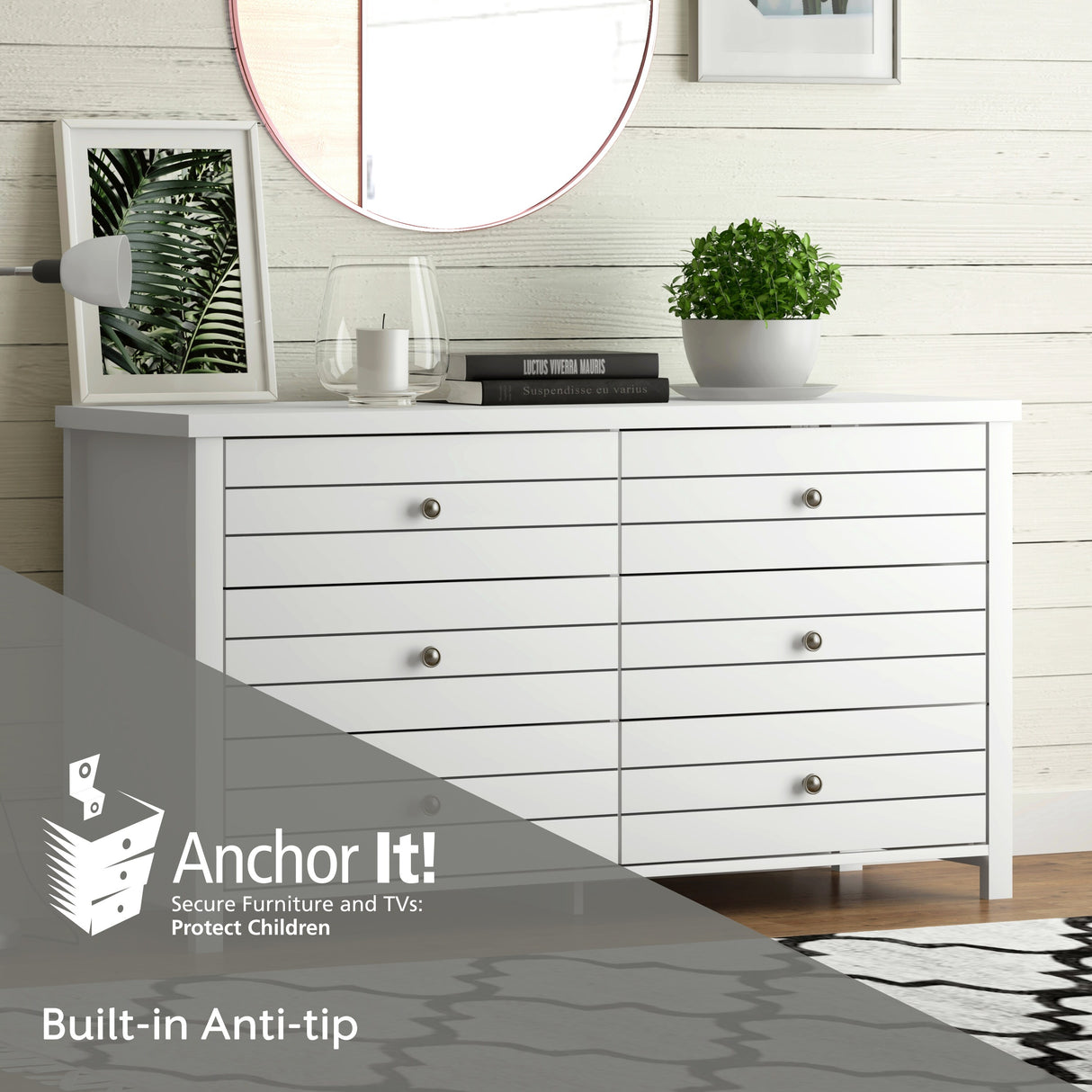 Living Essentials by Hillsdale Harmony Wood 6 Drawer Dresser