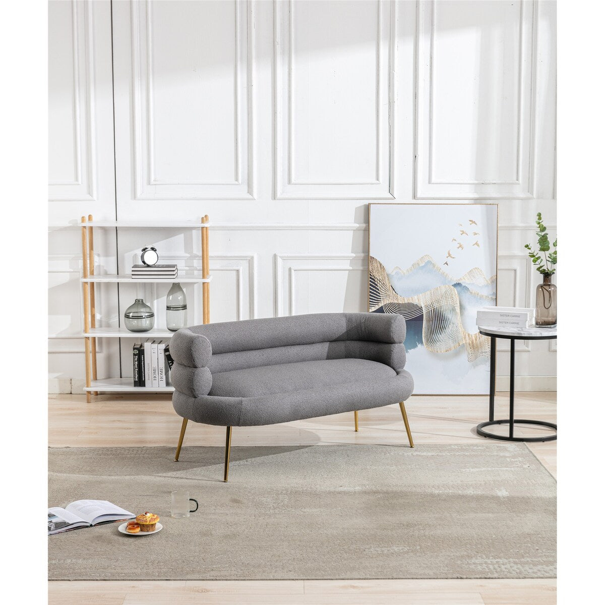 Living Room Accent Chair Breathable Plush Touch Fabric Lounge Chair & Tufted Cushions Arm Chairs with Stainless Steel Legs