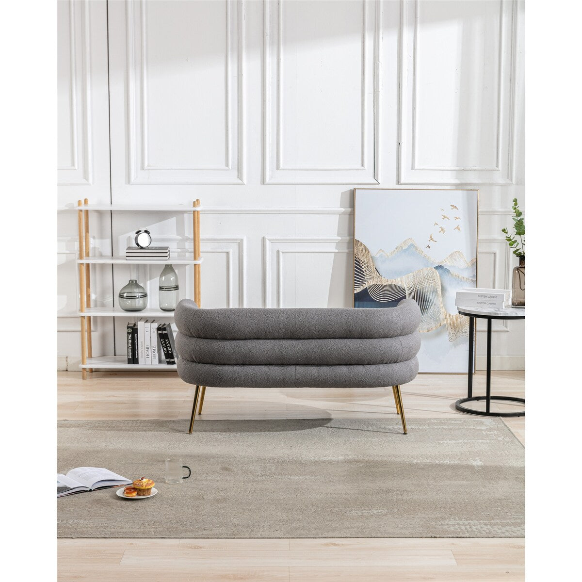 Living Room Accent Chair Breathable Plush Touch Fabric Lounge Chair & Tufted Cushions Arm Chairs with Stainless Steel Legs