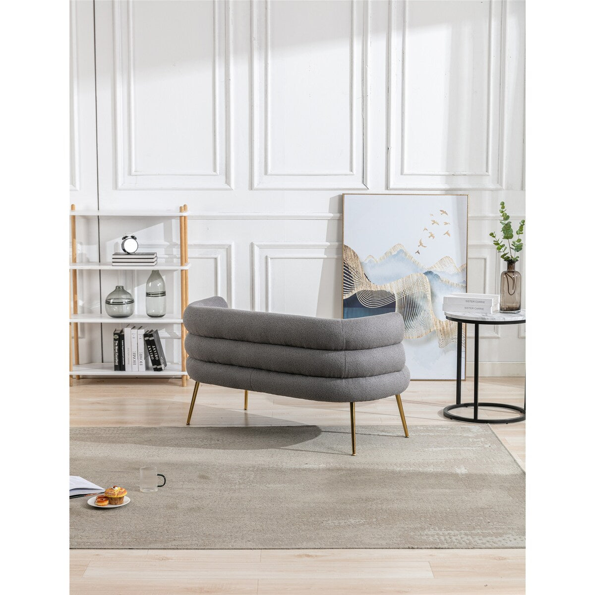 Living Room Accent Chair Breathable Plush Touch Fabric Lounge Chair & Tufted Cushions Arm Chairs with Stainless Steel Legs
