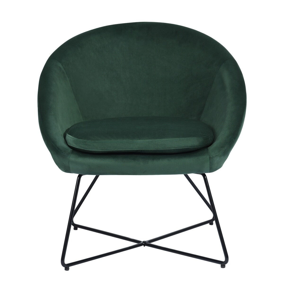 Living Room Accent Chair Fashion Velvet Fabric Upholstery Armchair & Rounded Seat with X Shape Iron Frame Legs