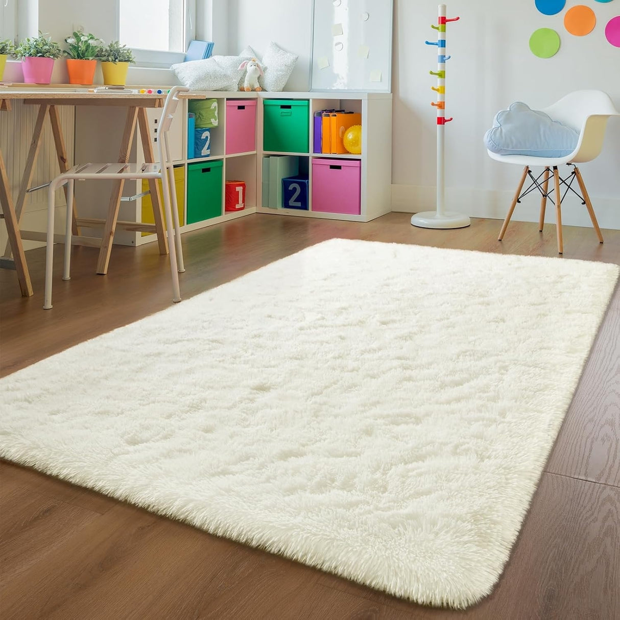 Living Room Bedroom Super Soft Pile Area Rug, Modern Shaggy Rugs, Non-Slip Pile Rugs for Kids