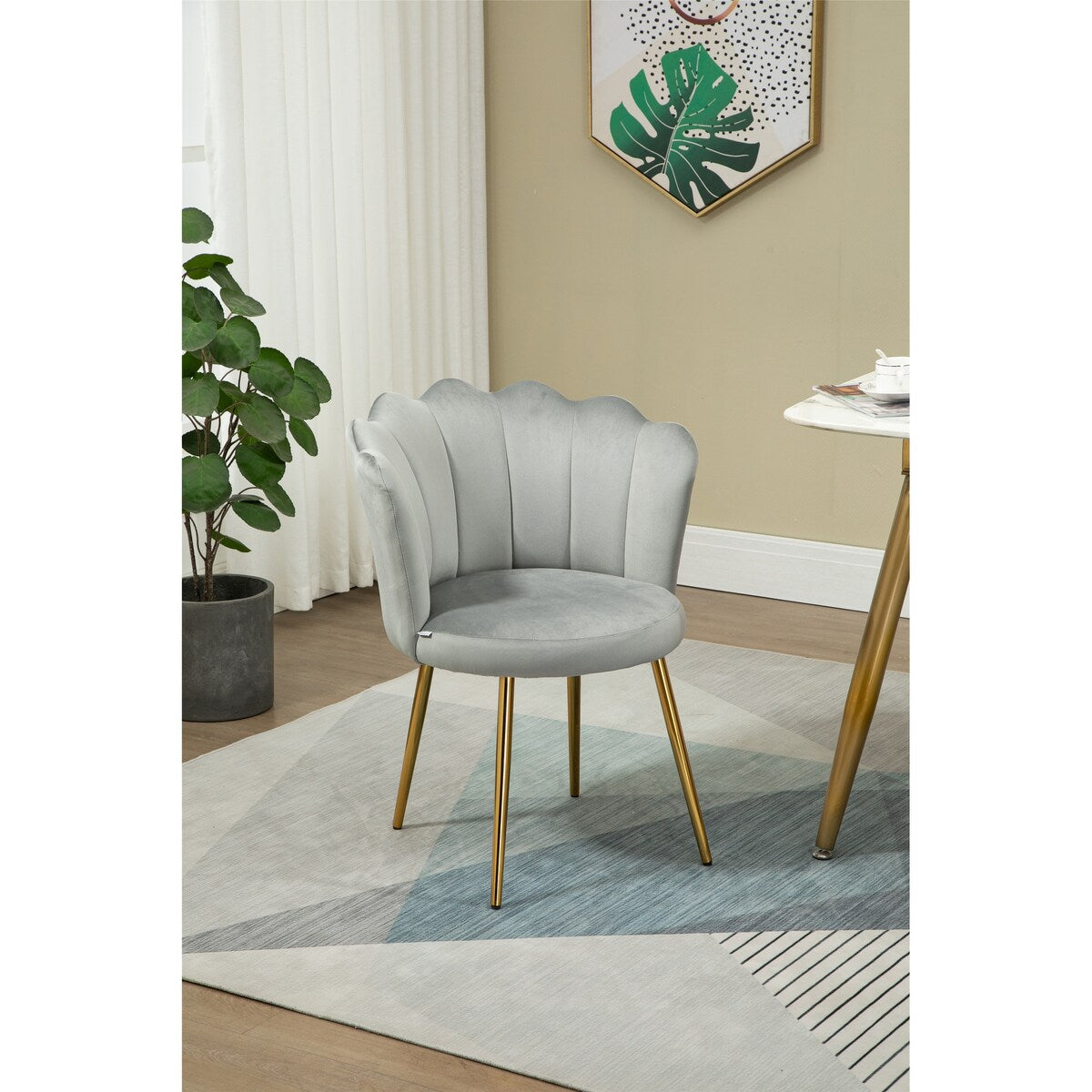 Living Room Chair/Dining Chairs Teddy Fabric Padded Seat with Cozy Backrest and Metal Leg