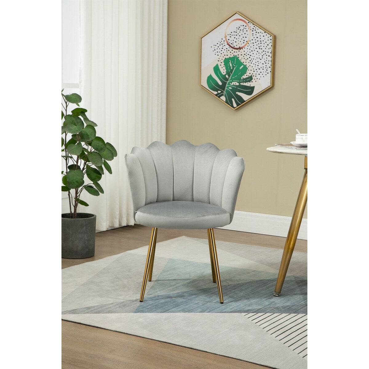 Living Room Chair/Dining Chairs Teddy Fabric Padded Seat with Cozy Backrest and Metal Leg