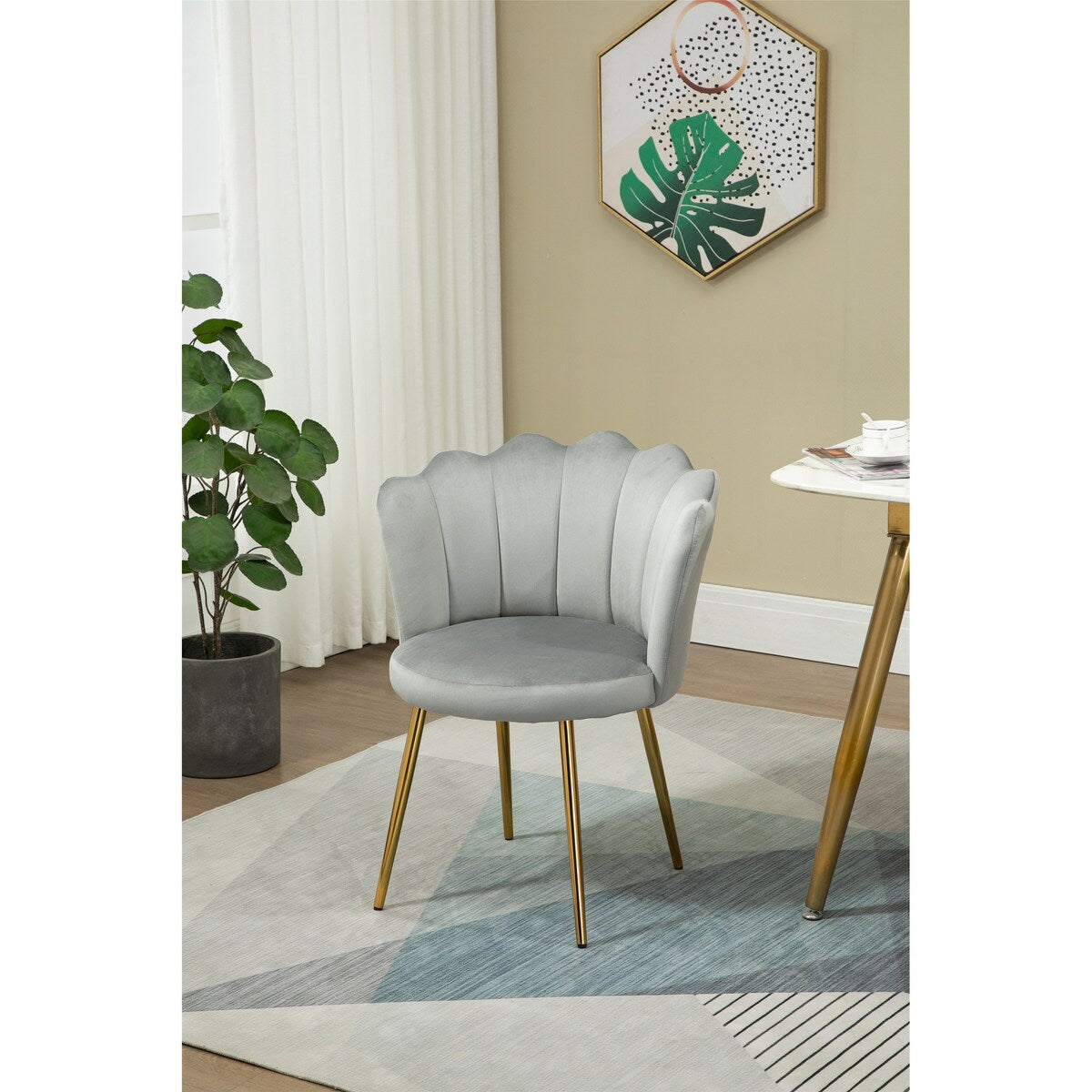 Living Room Chair/Dining Chairs Teddy Fabric Padded Seat with Cozy Backrest and Metal Leg