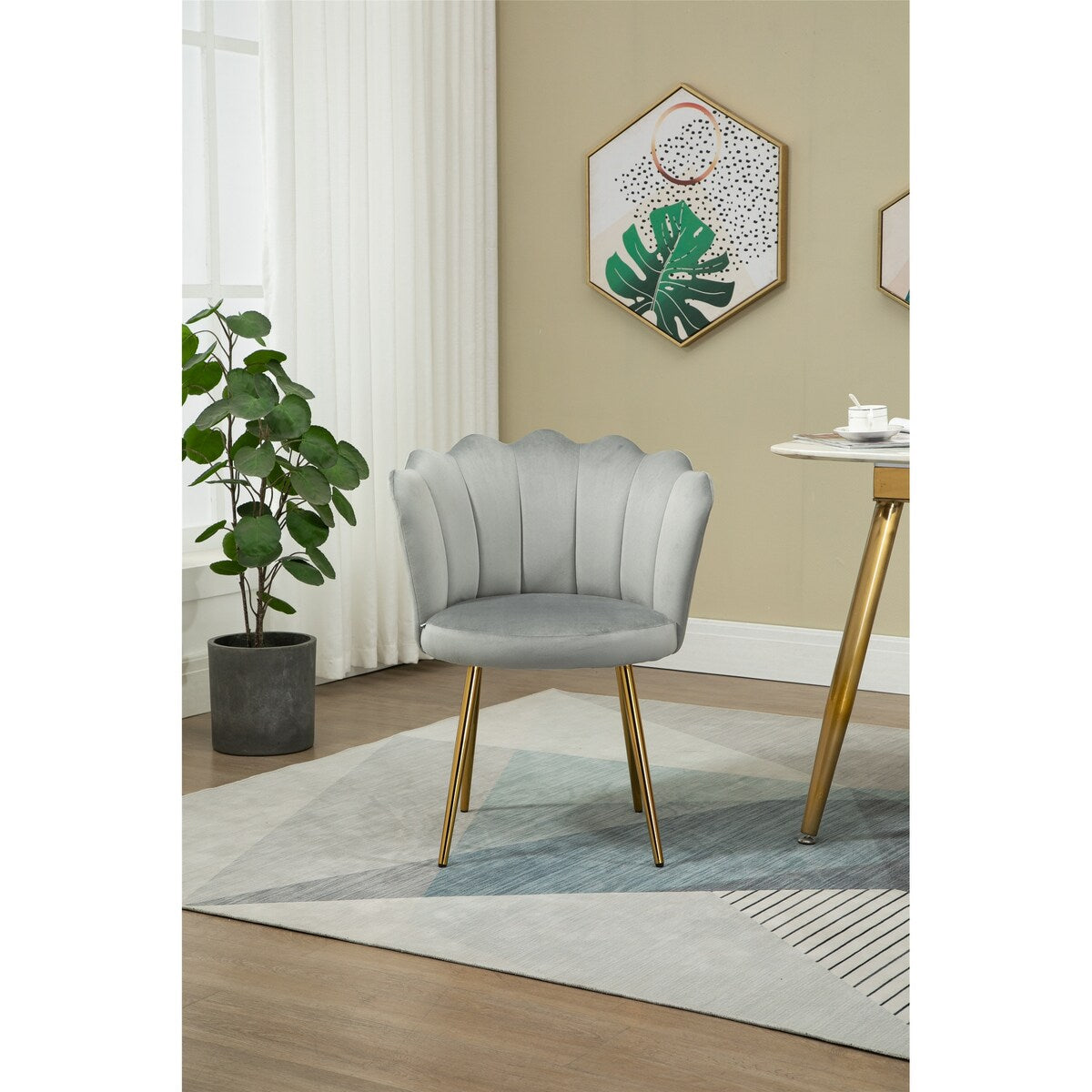 Living Room Chair/Dining Chairs Teddy Fabric Padded Seat with Cozy Backrest and Metal Leg