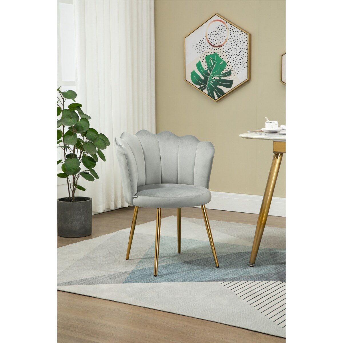 Living Room Chair/Dining Chairs Teddy Fabric Padded Seat with Cozy Backrest and Metal Leg