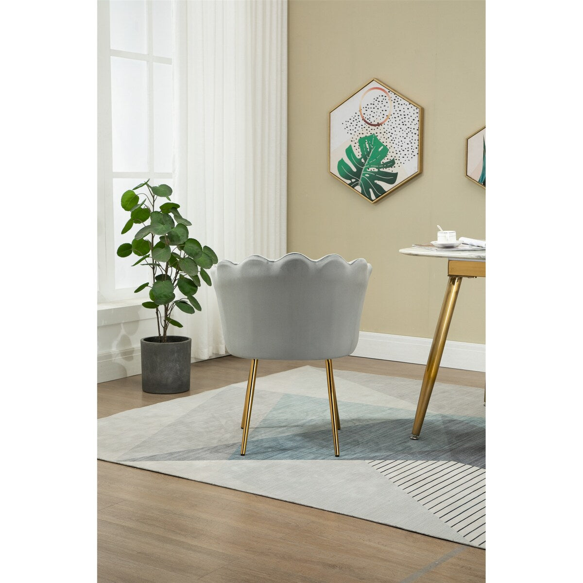 Living Room Chair/Dining Chairs Teddy Fabric Padded Seat with Cozy Backrest and Metal Leg