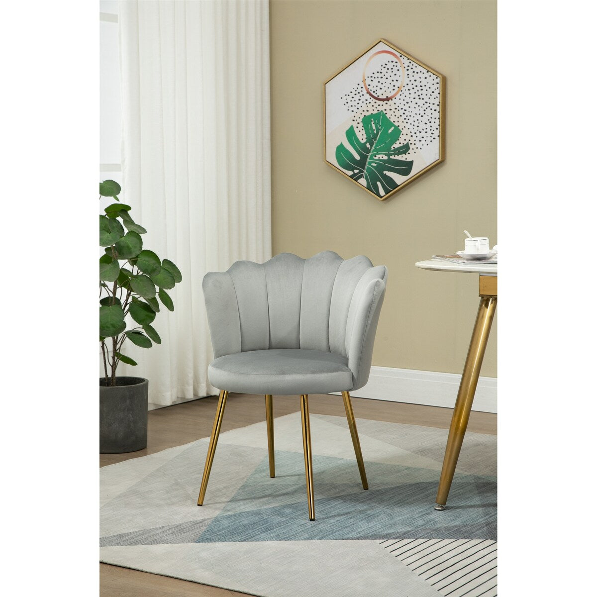 Living Room Chair/Dining Chairs Teddy Fabric Padded Seat with Cozy Backrest and Metal Leg