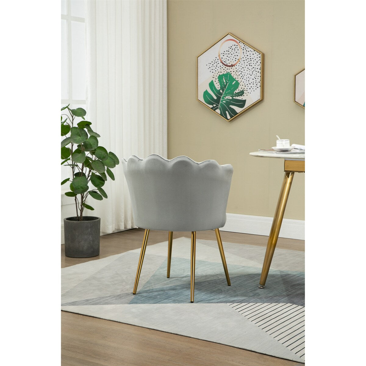 Living Room Chair/Dining Chairs Teddy Fabric Padded Seat with Cozy Backrest and Metal Leg