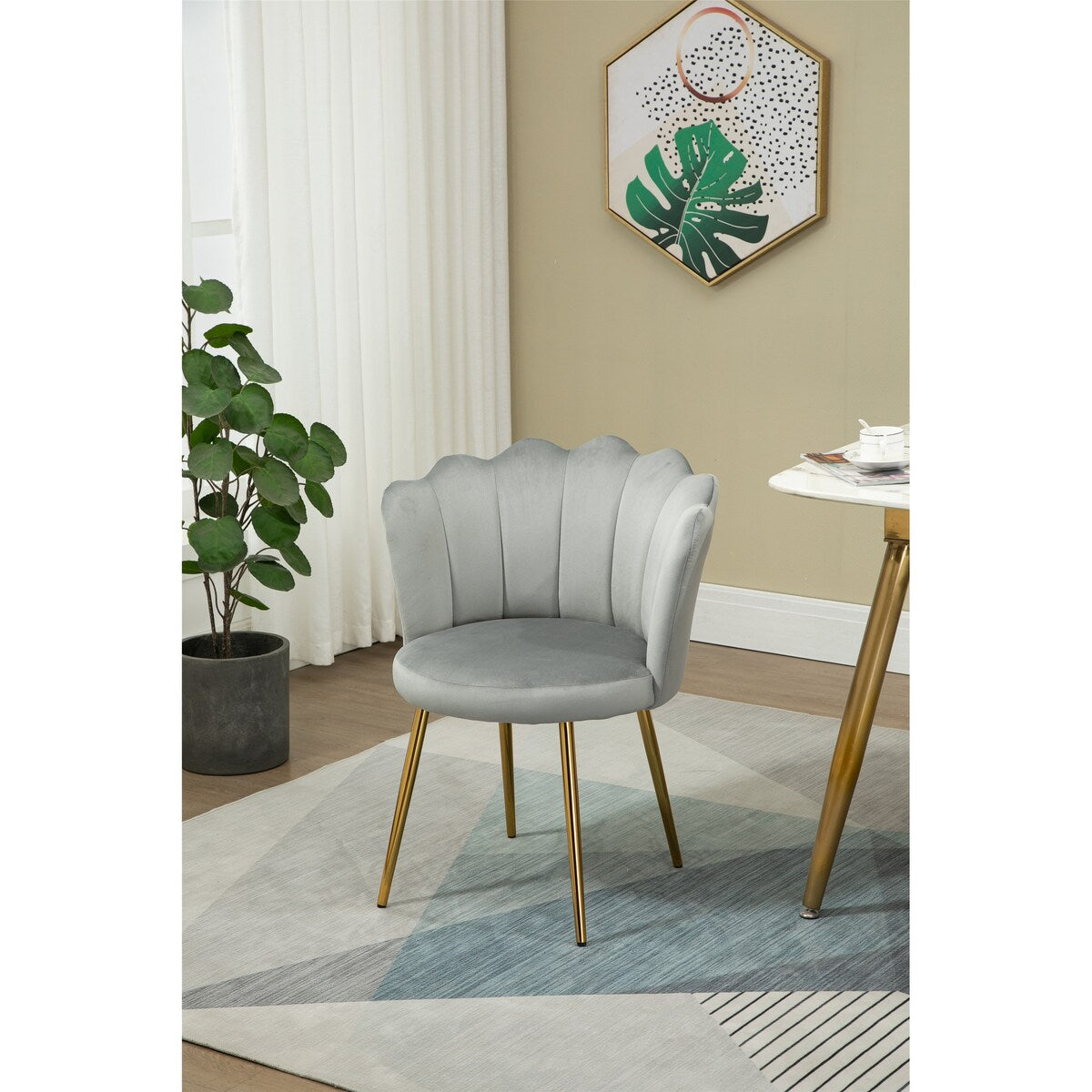 Living Room Chair/Dining Chairs Teddy Fabric Padded Seat with Cozy Backrest and Metal Leg