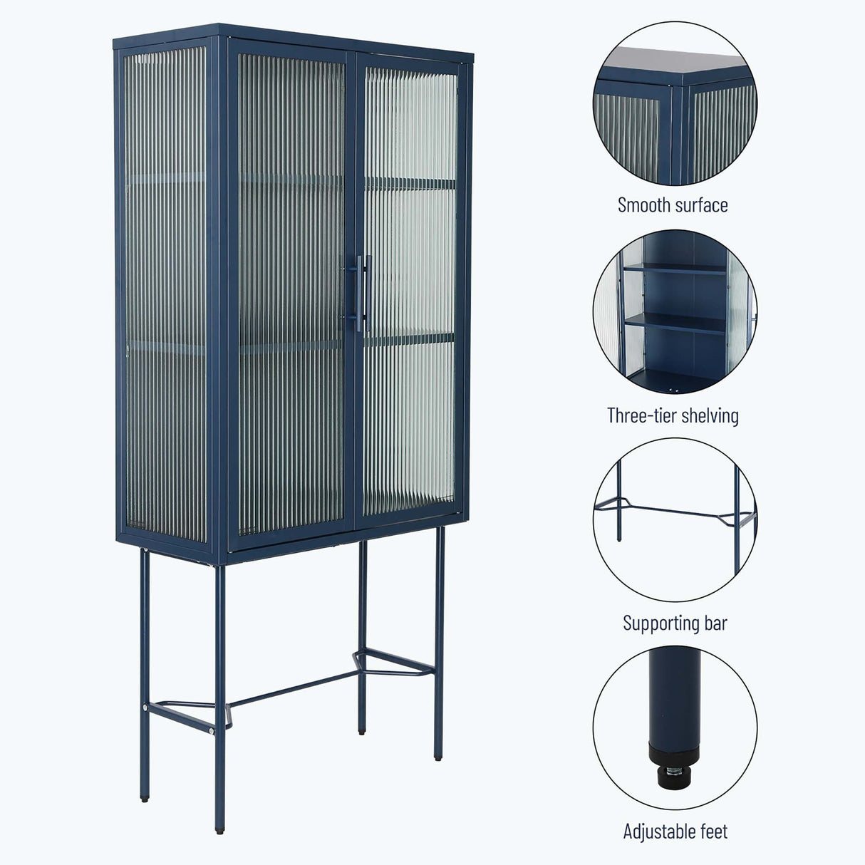 Living Room Display Cabinet with 2 Glass Doors with Adjustable Shelves