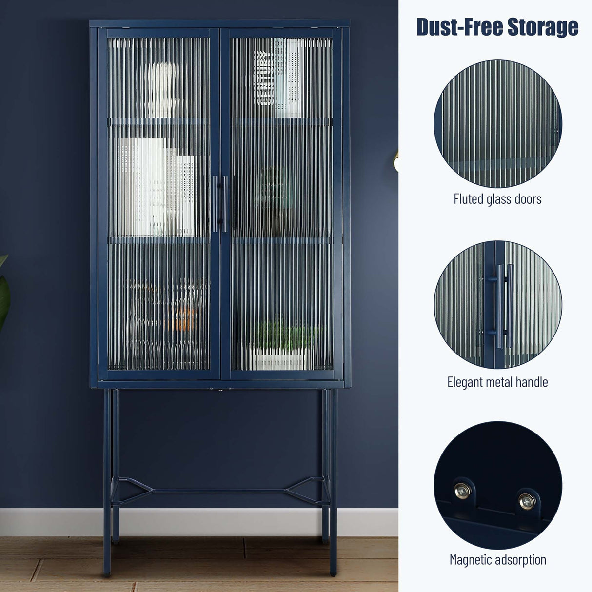Living Room Display Cabinet with 2 Glass Doors with Adjustable Shelves