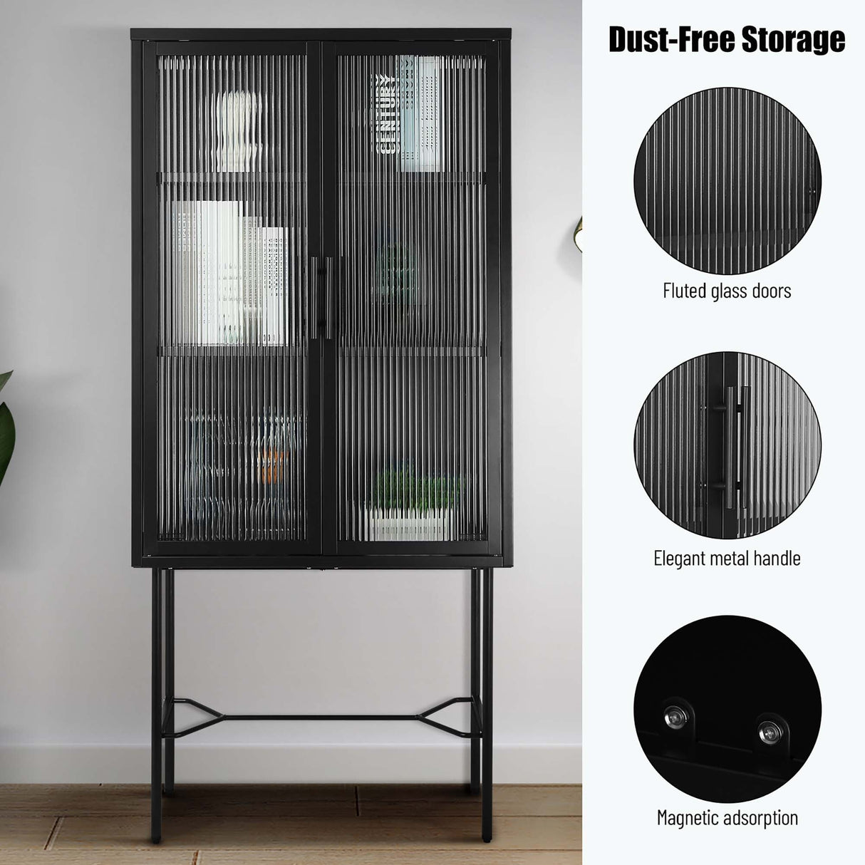 Living Room Display Cabinet with 2 Glass Doors with Adjustable Shelves