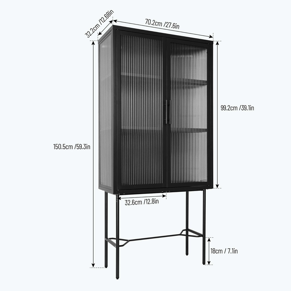 Living Room Display Cabinet with 2 Glass Doors with Adjustable Shelves