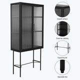 Living Room Display Cabinet with 2 Glass Doors with Adjustable Shelves