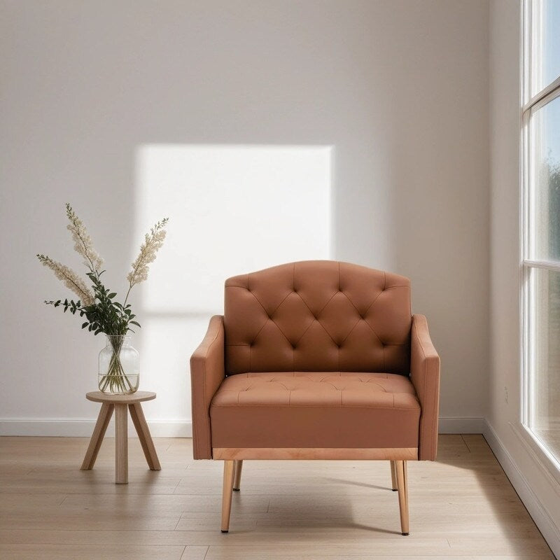 Living Room Furniture Accent Chair Leisure Single Sofa Living Room Chairs with Rose Golden Feet, White PU