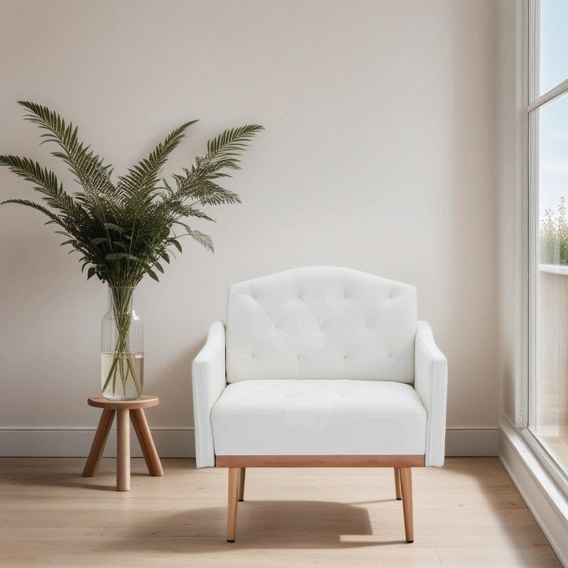 Living Room Furniture Accent Chair Leisure Single Sofa Living Room Chairs with Rose Golden Feet, White PU