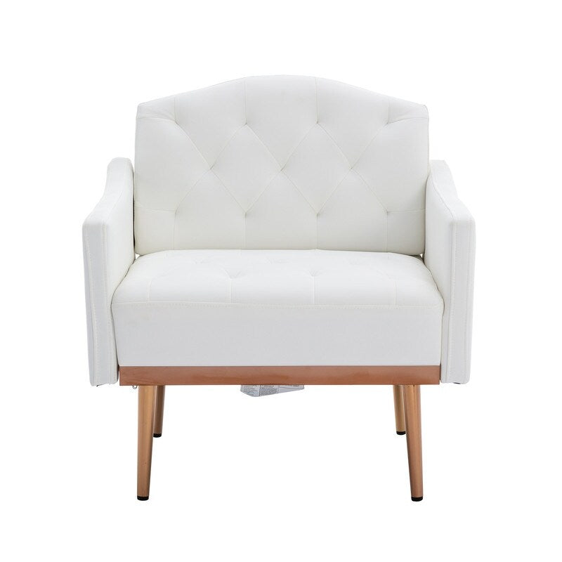 Living Room Furniture Accent Chair Leisure Single Sofa Living Room Chairs with Rose Golden Feet, White PU