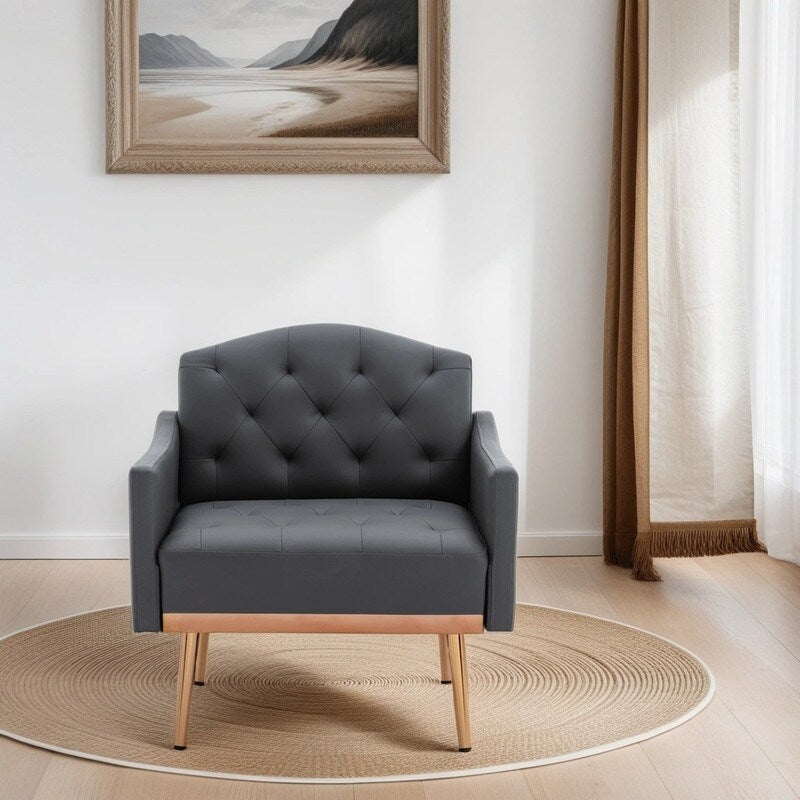 Living Room Furniture Accent Chair Leisure Single Sofa Living Room Chairs with Rose Golden Feet, White PU