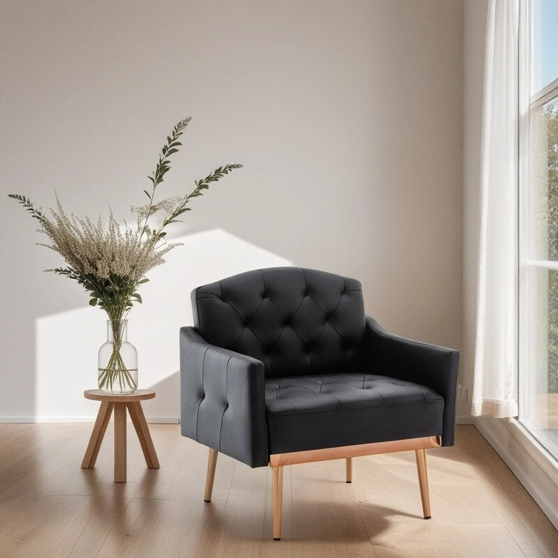 Living Room Furniture Accent Chair Leisure Single Sofa Living Room Chairs with Rose Golden Feet, White PU