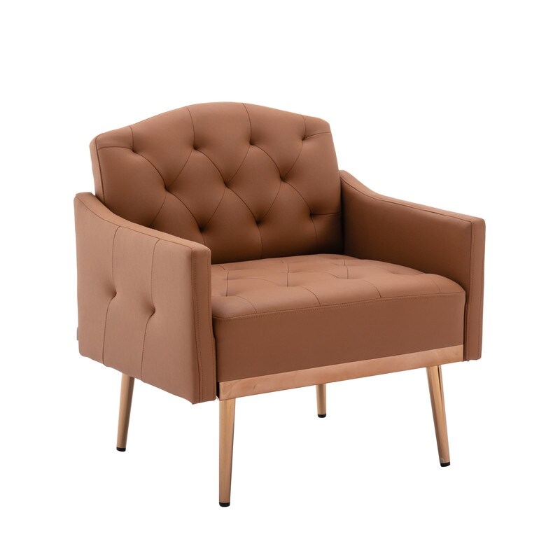 Living Room Furniture Accent Chair Leisure Single Sofa Living Room Chairs with Rose Golden Feet, White PU