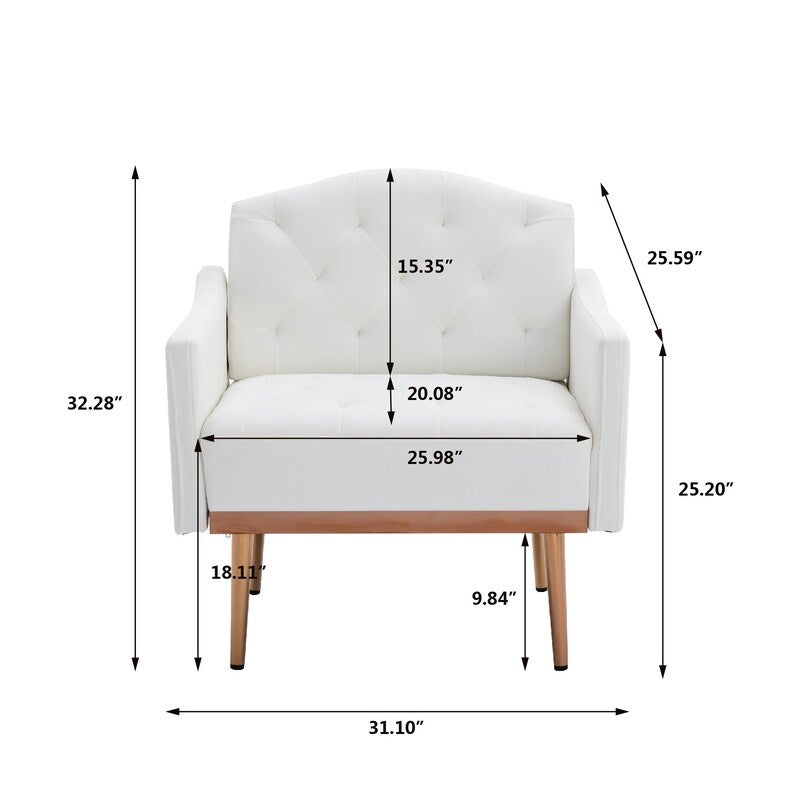 Living Room Furniture Accent Chair Leisure Single Sofa Living Room Chairs with Rose Golden Feet, White PU