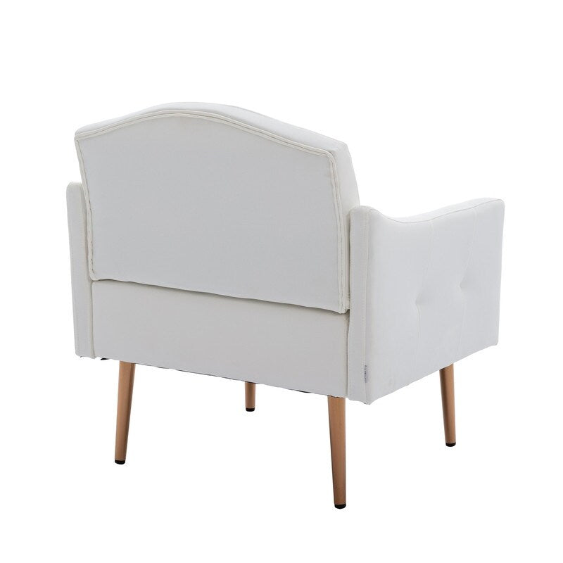 Living Room Furniture Accent Chair Leisure Single Sofa Living Room Chairs with Rose Golden Feet, White PU