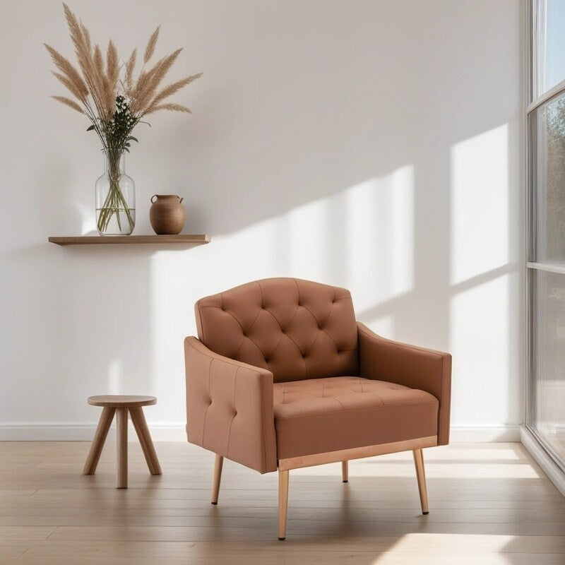 Living Room Furniture Accent Chair Leisure Single Sofa Living Room Chairs with Rose Golden Feet, White PU