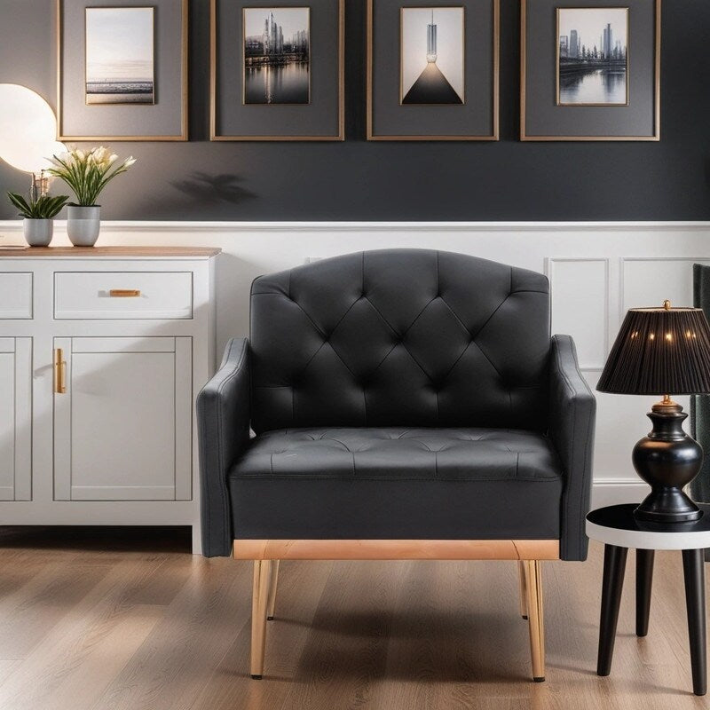 Living Room Furniture Accent Chair Leisure Single Sofa Living Room Chairs with Rose Golden Feet, White PU