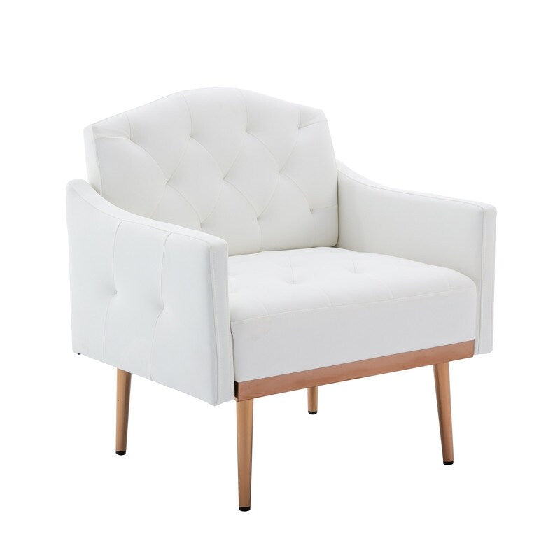 Living Room Furniture Accent Chair Leisure Single Sofa Living Room Chairs with Rose Golden Feet, White PU
