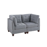 Living Room Furniture Tufted Corner Wedge Grey Linen Like Fabric 1pc Cushion Nail heads Wedge Sofa Wooden Legs
