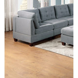 Living Room Furniture Tufted Corner Wedge Grey Linen Like Fabric 1pc Cushion Nail heads Wedge Sofa Wooden Legs