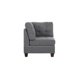 Living Room Furniture Tufted Corner Wedge Grey Linen Like Fabric 1pc Cushion Nail heads Wedge Sofa Wooden Legs