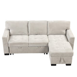 Living Room Recliner Sofa with Pull Out Bed, L-shaped Sectional Sleeper Sofa Bed with USB Charger and Metal Cup Holder