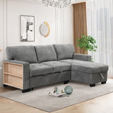 Living Room Recliner Sofa with Pull Out Bed, L-shaped Sectional Sleeper Sofa Bed with USB Charger and Metal Cup Holder